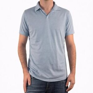 Cuts Mens Curve-Hem Polo Shirt Light Blue Heathered Pima Cotton Stretch Small
